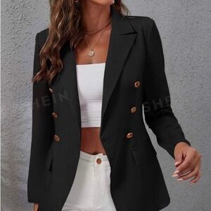 SHEIN Frenchy Lapel Collar Double Breasted Flap Detail Blazer, size M